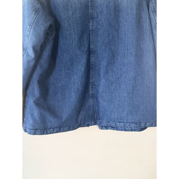 MINT J. Crew Denim Sherpa Swing Jean Denim Blue White Fur Trim Jacket Sz L EUC - Picture 11 of 12